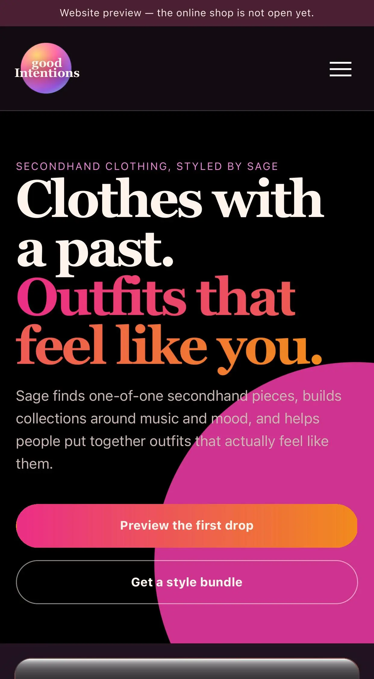 Good Intentions mobile website preview